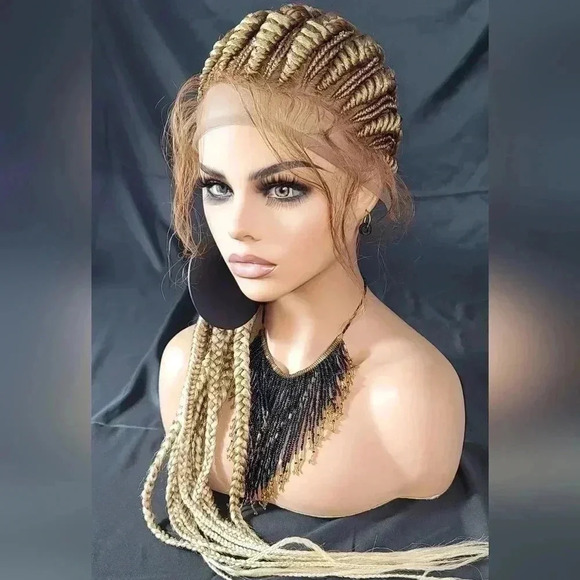 Braided wigs 100% handmade, long braids, blond wig stunning feeding cornrows,NWT - Picture 15 of 16
